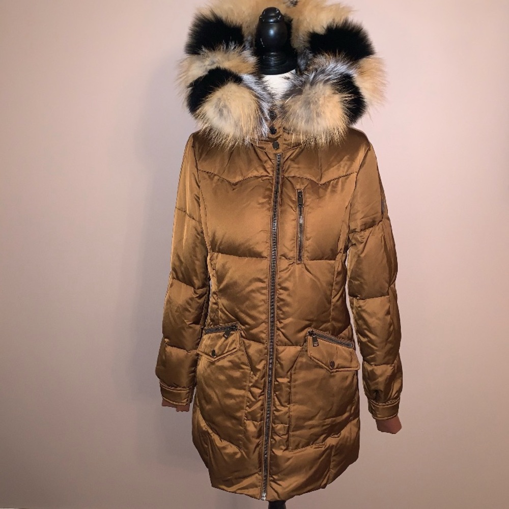 1 MADISON Genuine Fox Fur Trimmed Hooded Parka